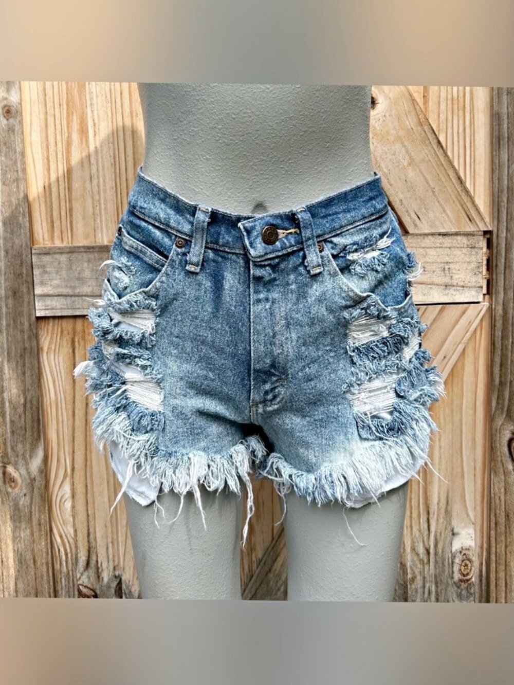 Vintage Wrangler High Waist Stretch Distressed Frayed Denim Cut Off Shorts~29~